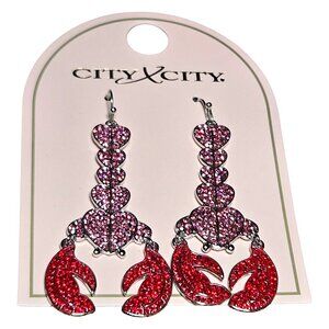 Sparkly Rhinestone Lobster Earrings – Pink & Red Statement Dangle by CITY X CITY